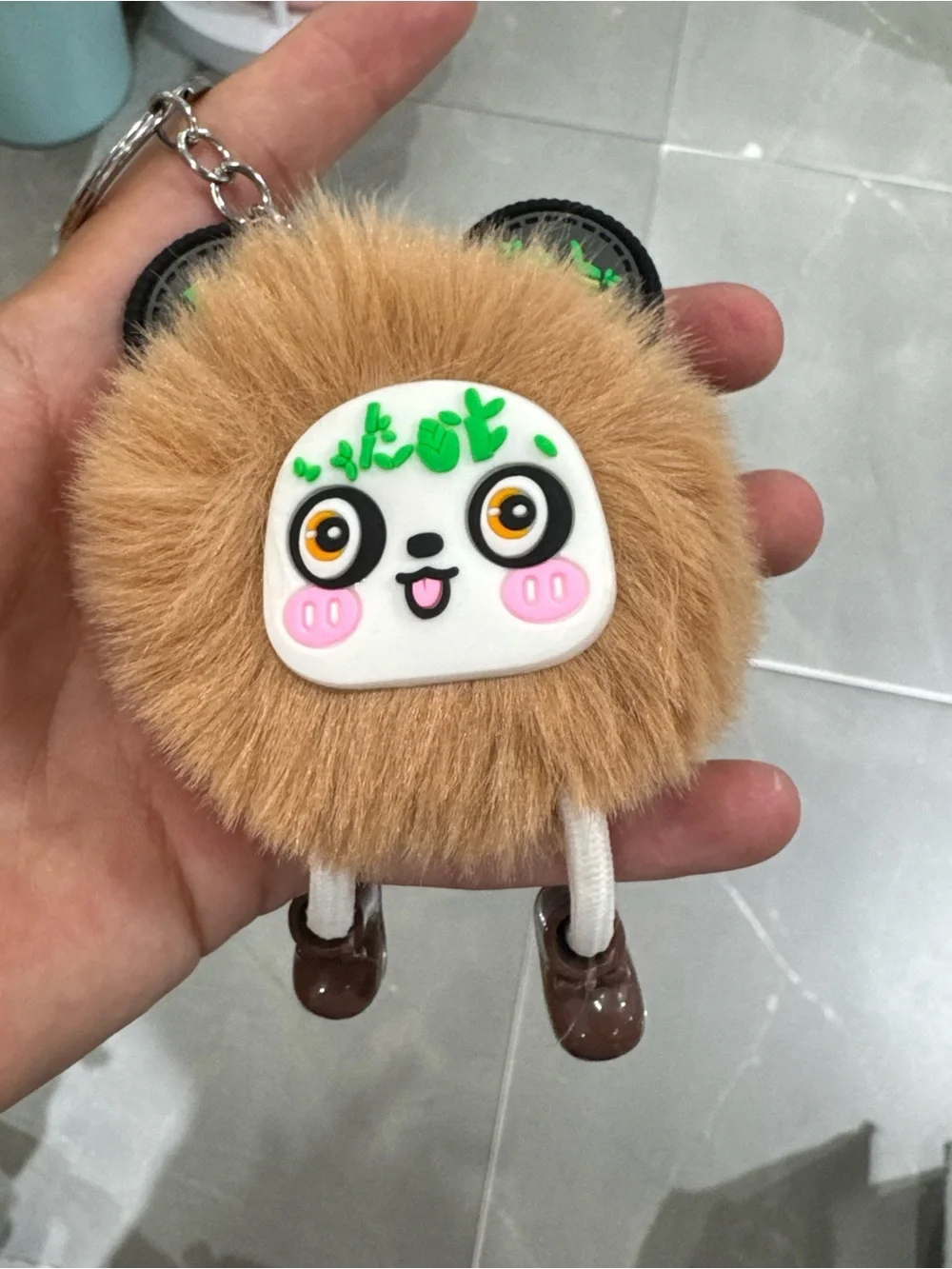 Cute Brown Furry Panda Keychain for Kids